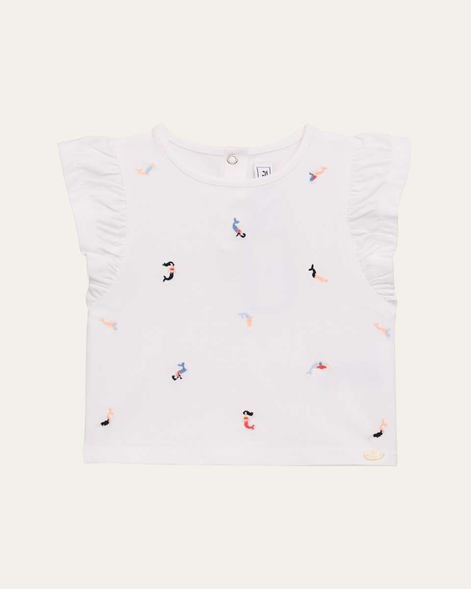 Girl's Embroidered Mermaid T-Shirt, Size 6M-4